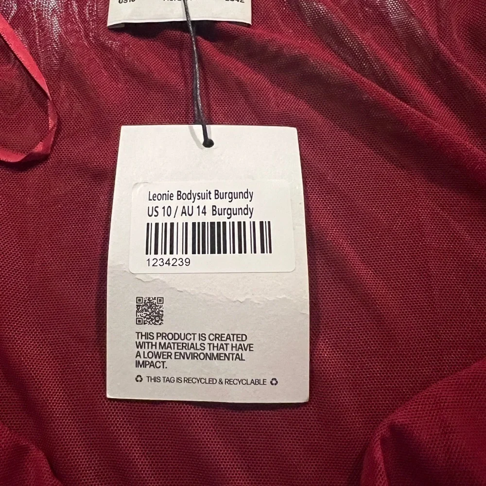 Princess Polly Leonie Mesh Bodysuit Burgundy Sz US 10Sheer Underwire Long Sleeve - Picture 10 of 13